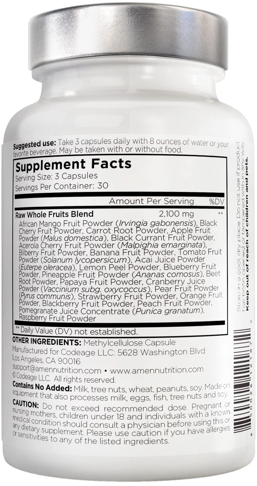 Amen Fruits, Daily Fruits Vitamins Supplements, Over 20 Whole Fruit Extracts - Raw Multivitamin, Berries, Antioxidant Polyphenols Superfood & Flavonoids - Non-GMO - 90 Capsules - Image 4
