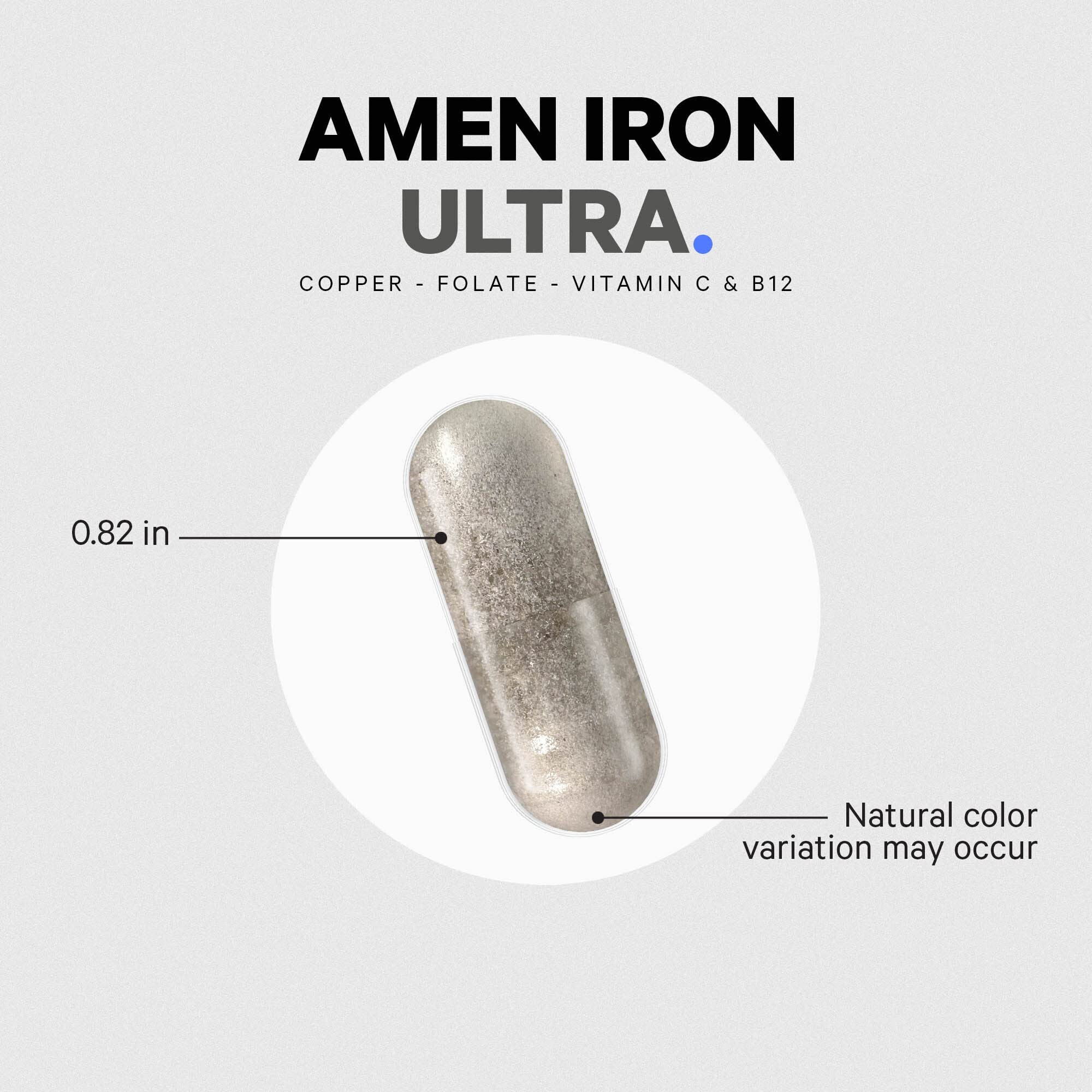 Amen Iron Ultra Supplement + Copper, Folate, Vitamin C and B12-2-Month Supply - Ferrous Sulfate Iron Vitamin - 65mg Per Serving - Folic Acid - Non-GMO Pills - 60 Capsules - Image 8