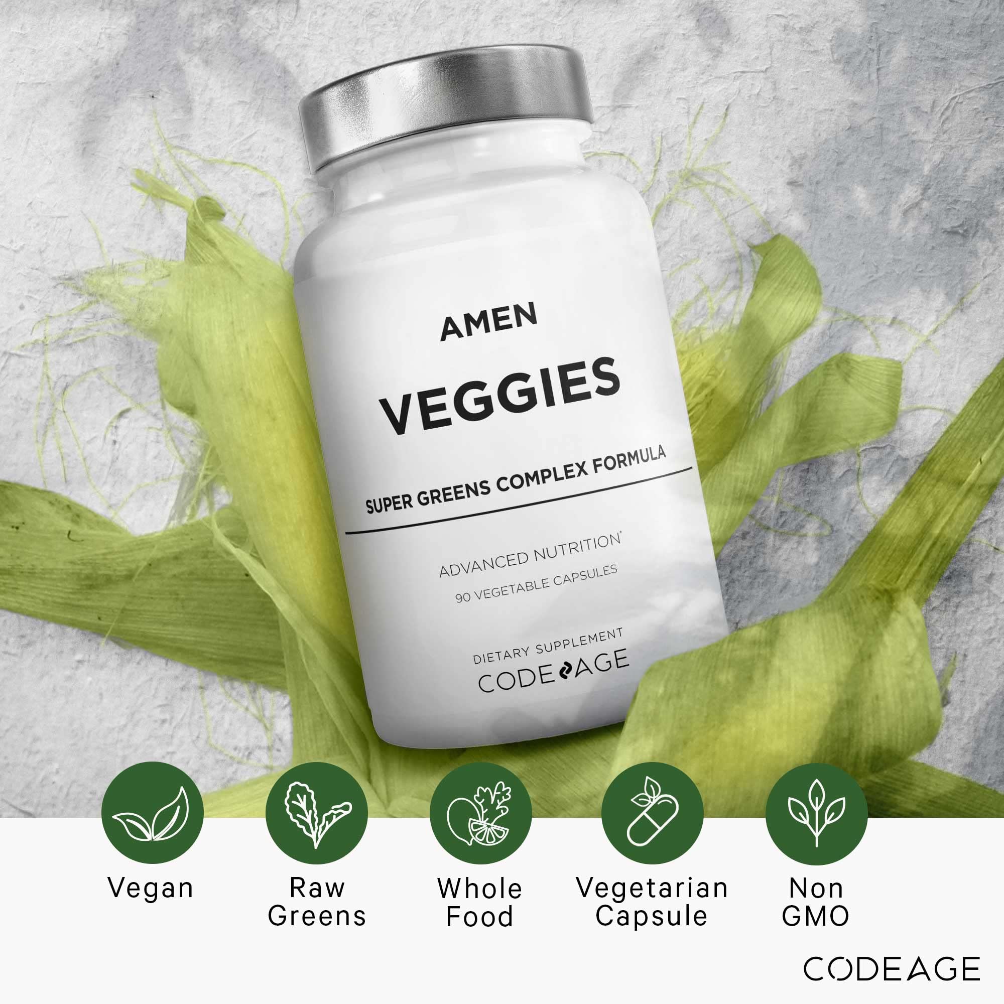 Amen Veggies, Daily Veggies Vitamins Supplement, Vegetables Vegan Blend & Whole-Food Raw Greens Multivitamin Capsules, Mushroom Complex, Superfood, Minerals, Green Vegetable Nutrients, Non-GMO, 90 ct - Image 10