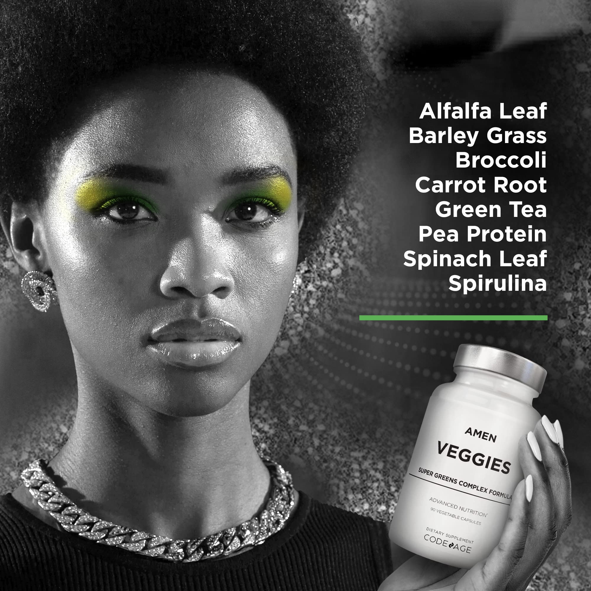 Amen Veggies, Daily Veggies Vitamins Supplement, Vegetables Vegan Blend & Whole-Food Raw Greens Multivitamin Capsules, Mushroom Complex, Superfood, Minerals, Green Vegetable Nutrients, Non-GMO, 90 ct - Image 6