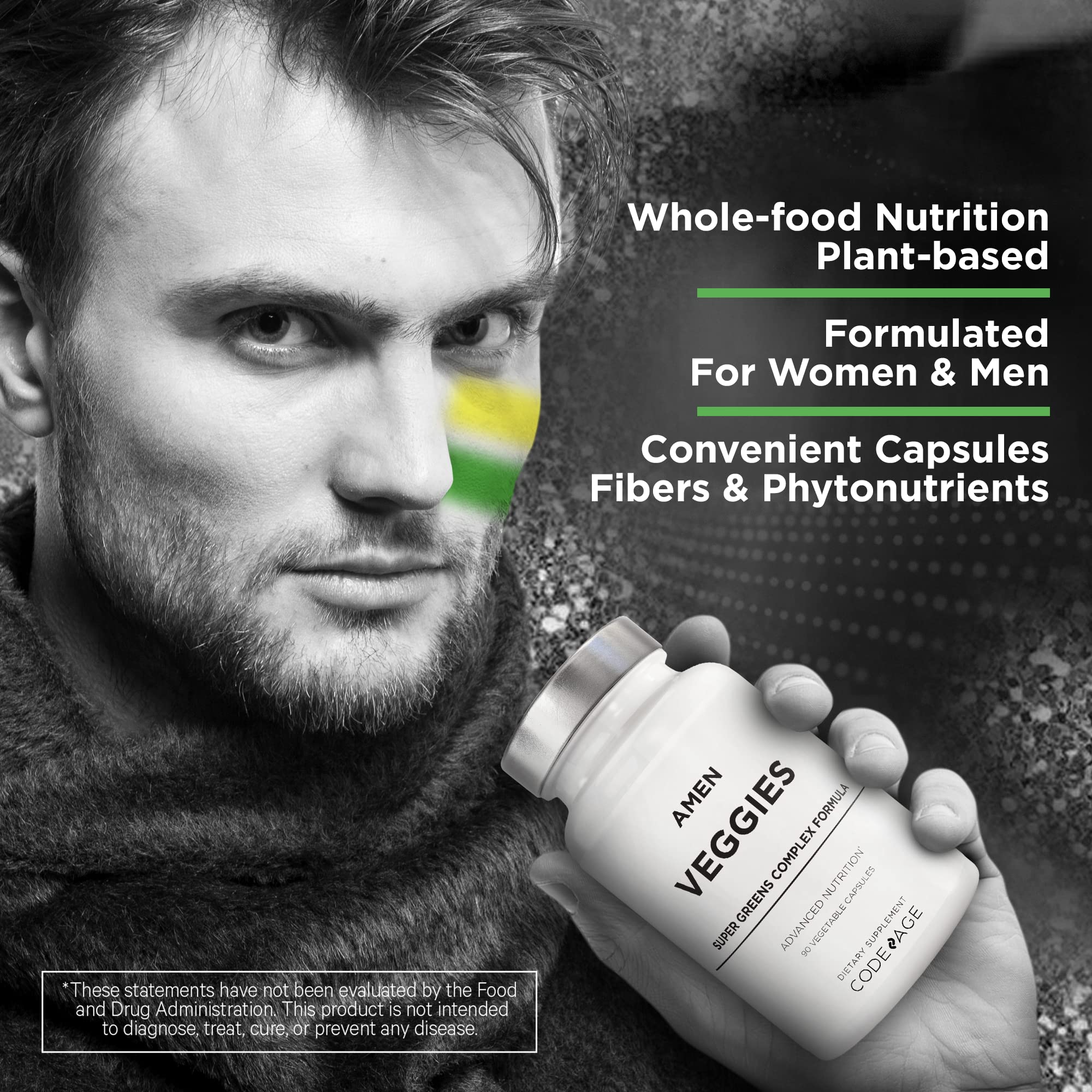 Amen Veggies, Daily Veggies Vitamins Supplement, Vegetables Vegan Blend & Whole-Food Raw Greens Multivitamin Capsules, Mushroom Complex, Superfood, Minerals, Green Vegetable Nutrients, Non-GMO, 90 ct - Image 8