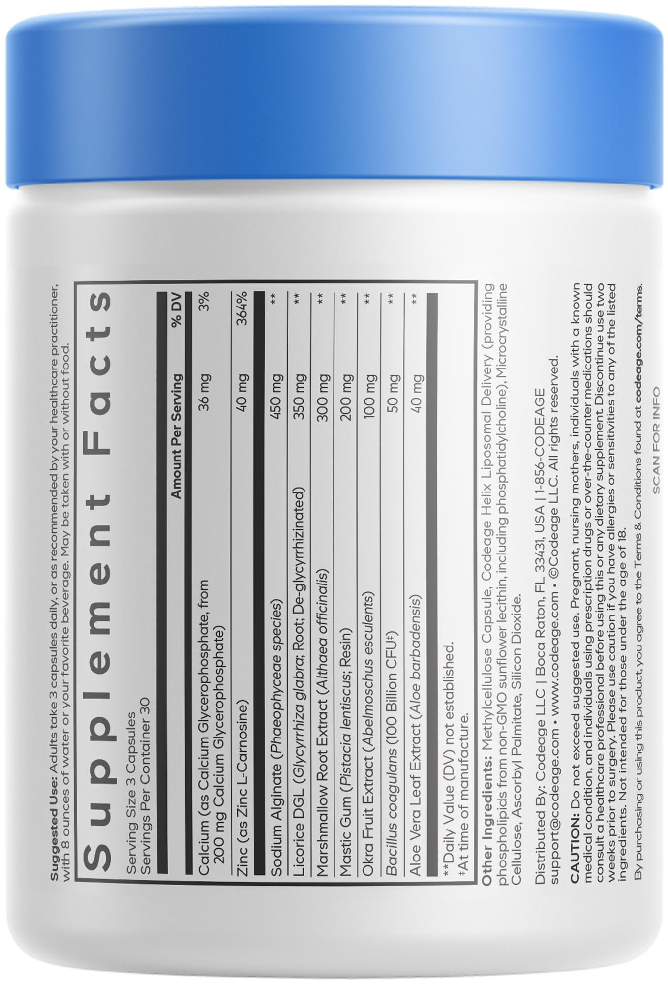 Codeage Acid Defense+ Supplement - Marshmallow Root, DGL Licorice, Aloe Vera, Probiotics, Alginic Acid, Zinc-L-Carnosine, Mastic Gum, Okra Fruit - Digestion Support - Non-GMO - 90 Capsules - Image 3