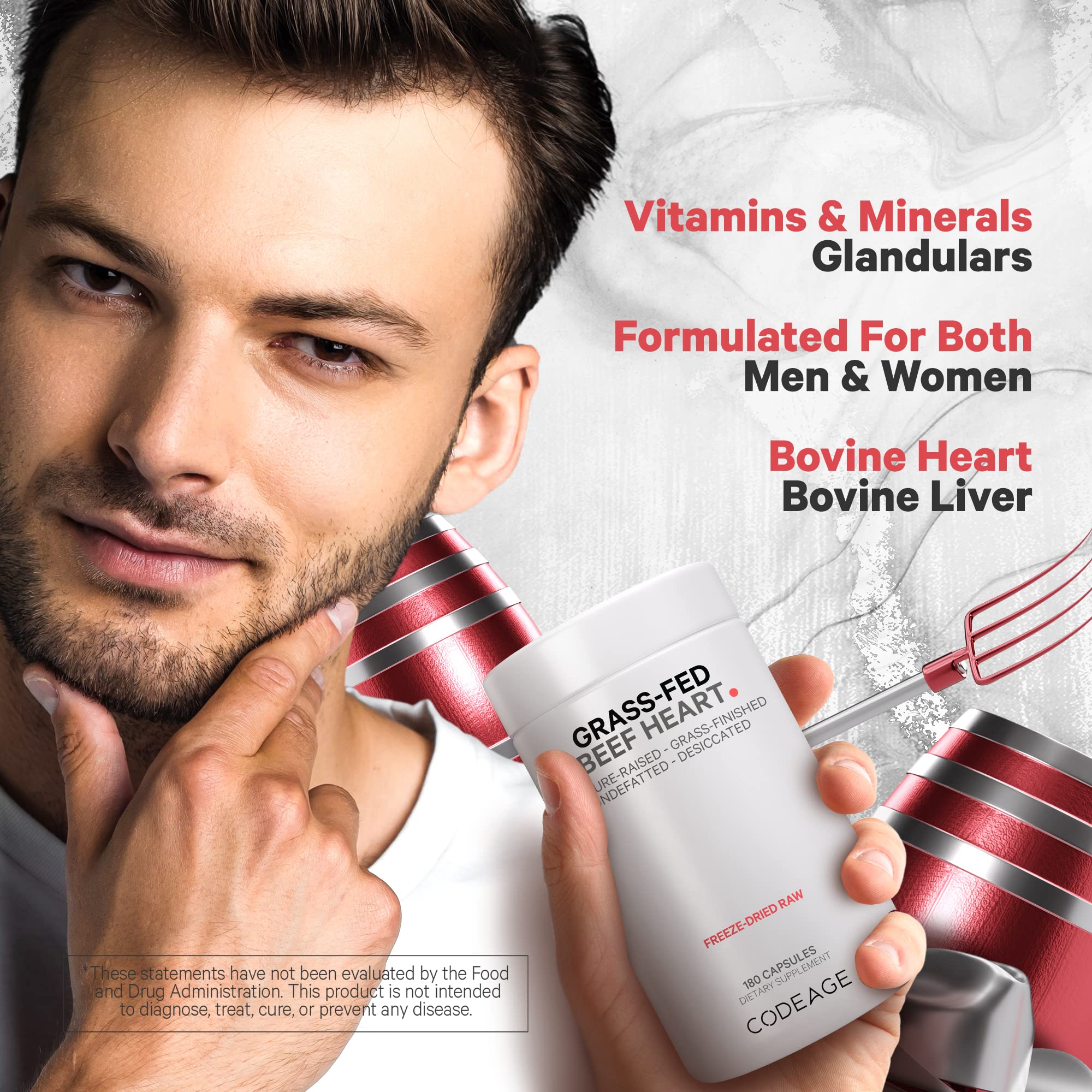 Codeage Grass Fed Beef Heart Supplement - Freeze Dried, Non-Defatted, Desiccated Glandular Supplements - Bovine Meat & Liver Pills - Beef Vitamins for Heart - Non-GMO -180 Capsules - Image 6