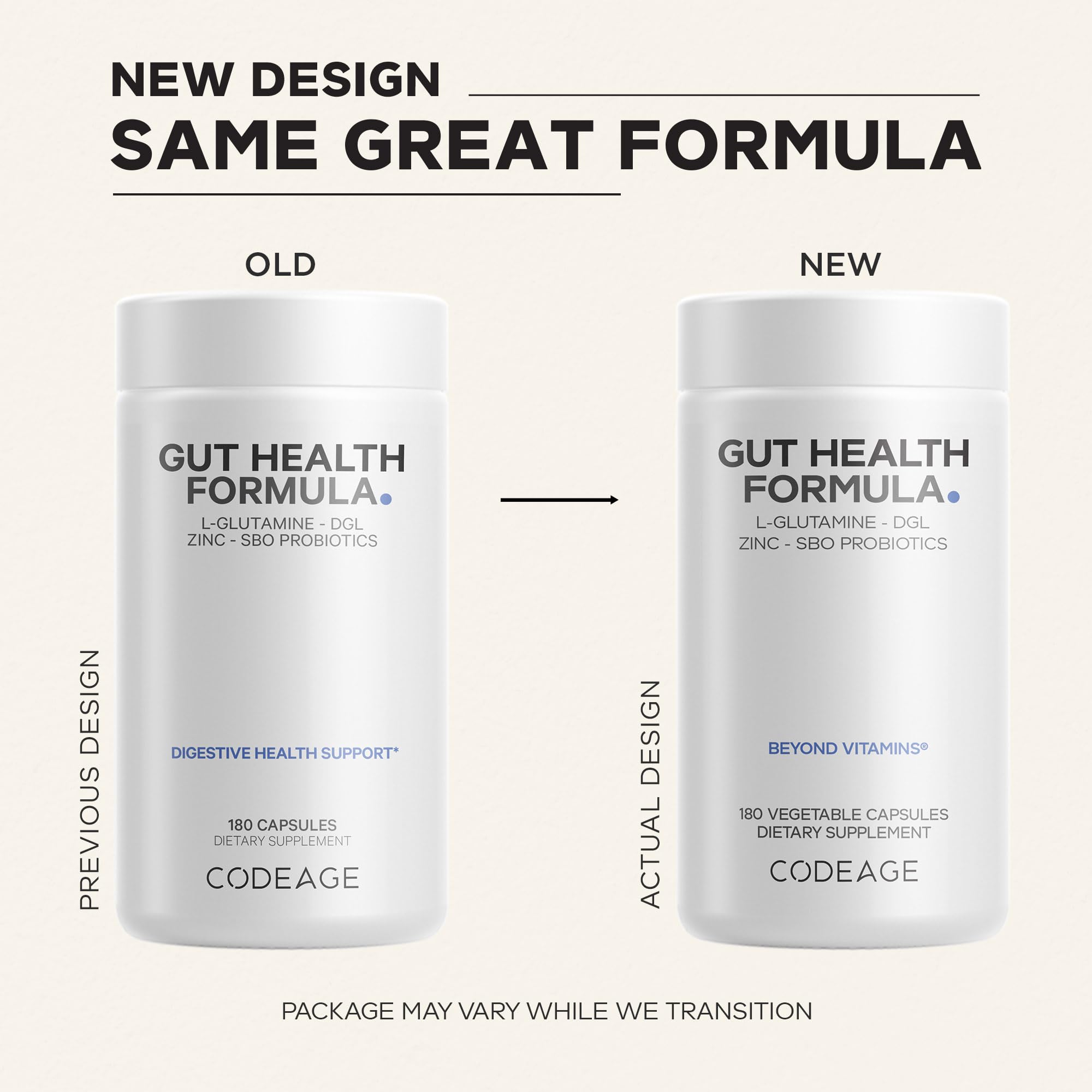 Codeage Gut Health Supplements Vegan Formula - L Glutamine, Zinc, Turkey Tail Mushroom Powder, Tonic Mushroom, Maitake, Micro Algae, Mineral, Licorice Root DGL - Probiotics, Prebiotics - 180 Capsules - Image 3