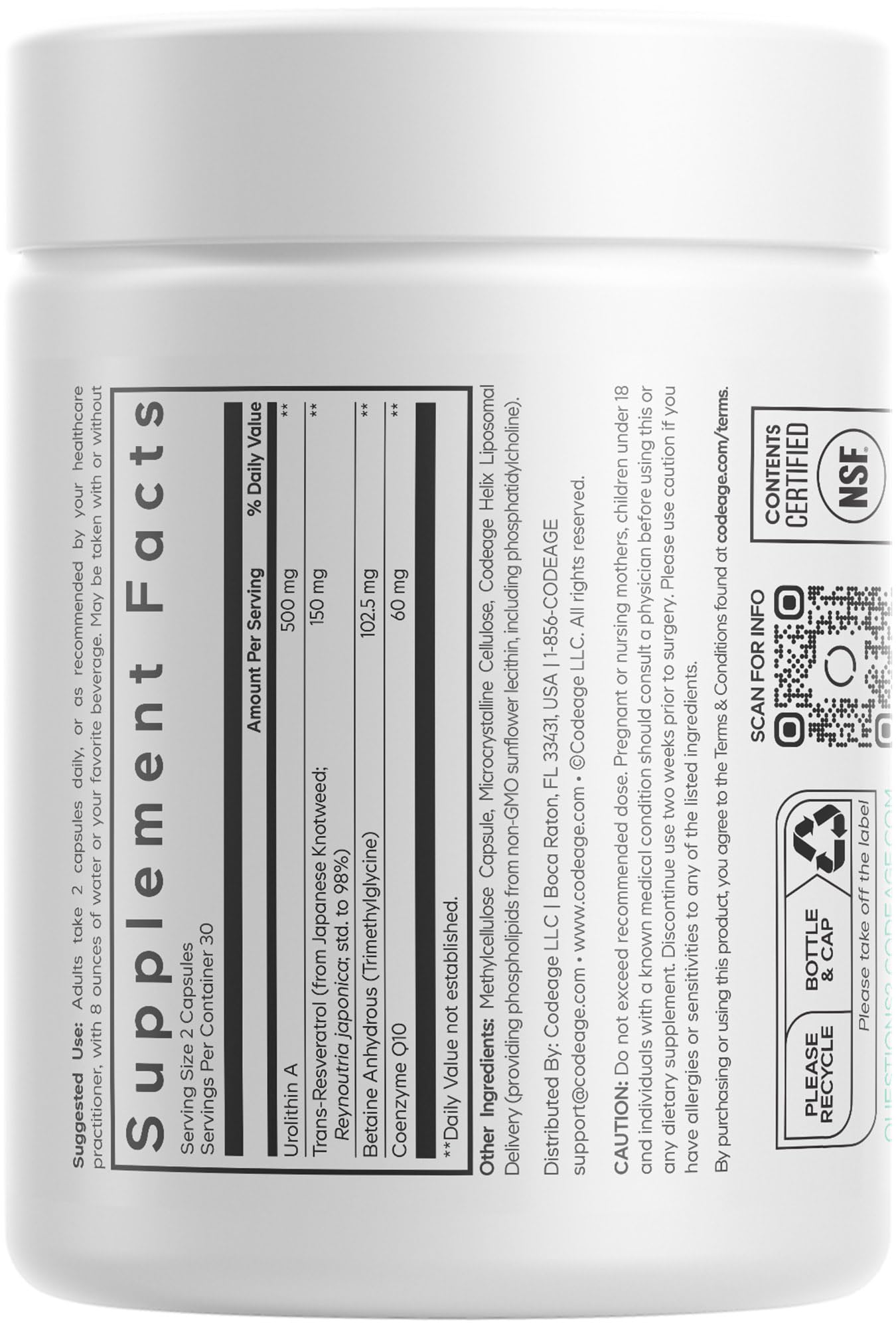 Codeage Liposomal Urolithin A Supplement 500mg Per Serving + Resveratrol, Betaine, CoQ10, Ellagitannins - A New Frontier Beyond NADH, NMN, NAD, NR, and PQQ Vitamins - Bioavailable - 60 Capsules - Image 9